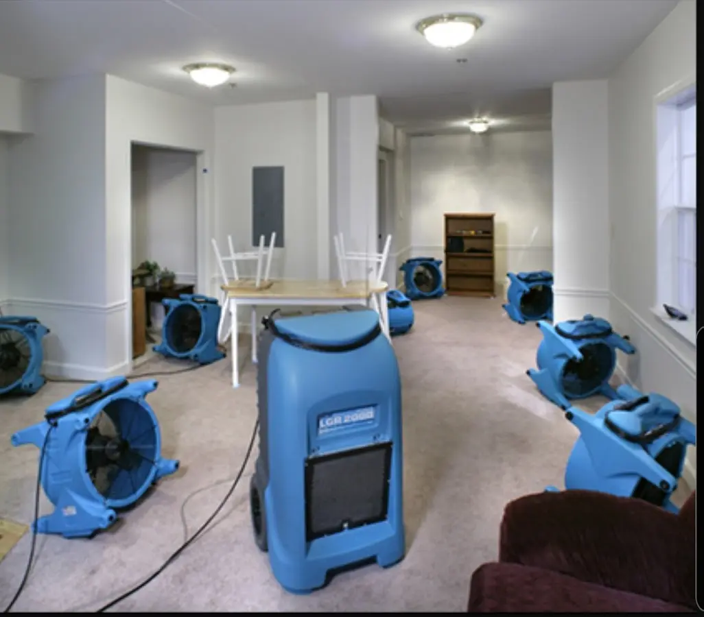 Air movers and dehumidifier setup for Water Extraction & Removal in Oregon